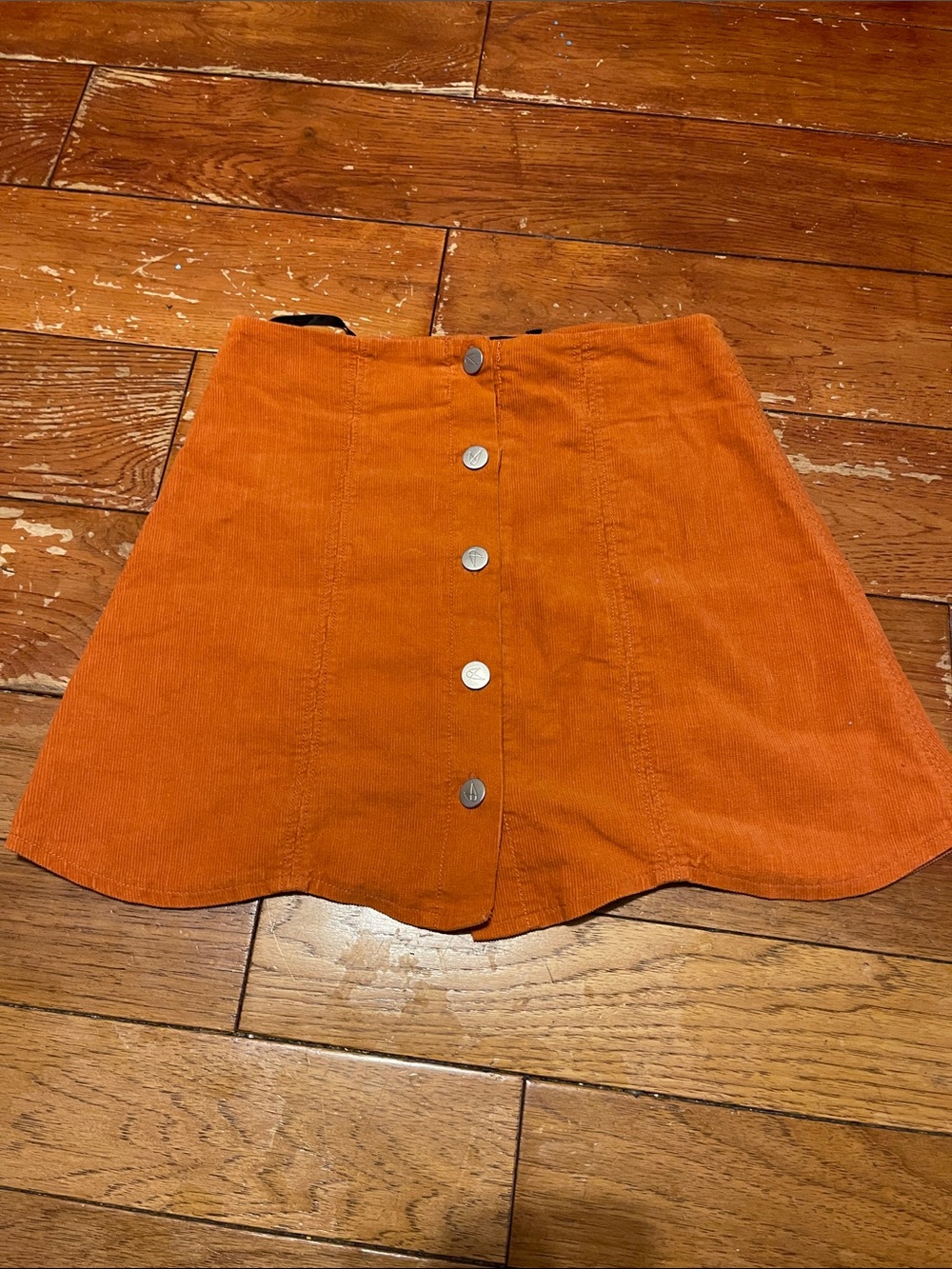 MINKPINK Orange Button-Front Corduroy Mini Skirt